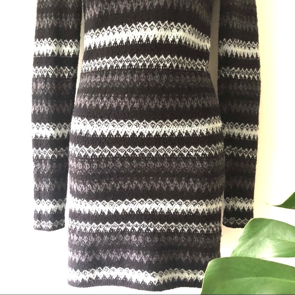 Free People Body Con Scoop V-neck Sweater Dress Nordic Stripes - Picture 5 of 10